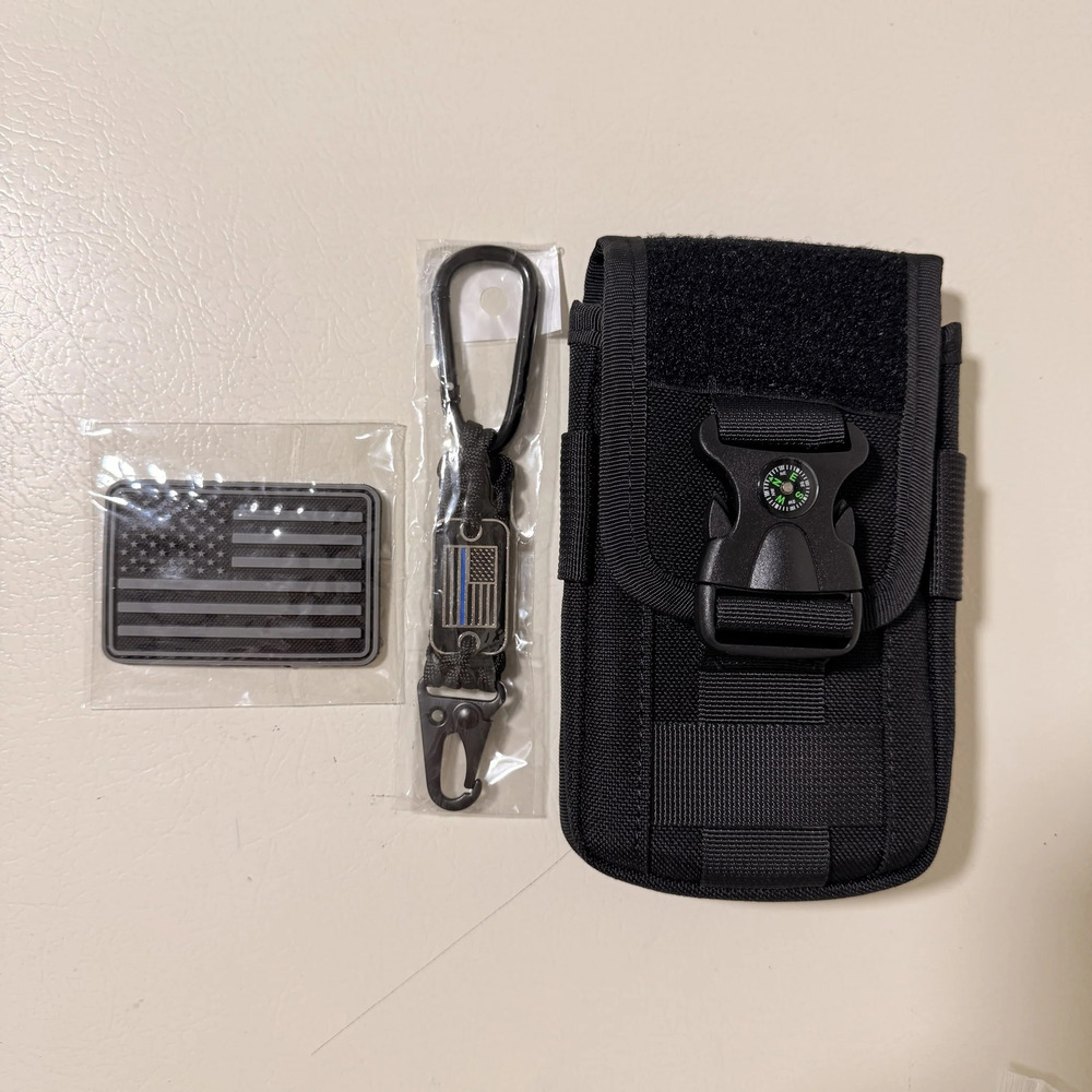 Tactical MOLLE Phone Pouch Fits 4.7-6.7 in Phones Compass Black + Patch Keychain